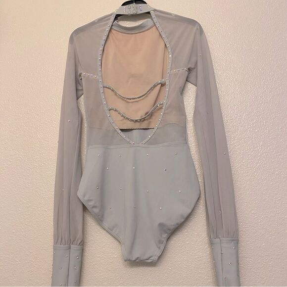 Weissman solo custom Dance costume gray Long Poet Sleeve Leotard MT11817 SA - Picture 6 of 12